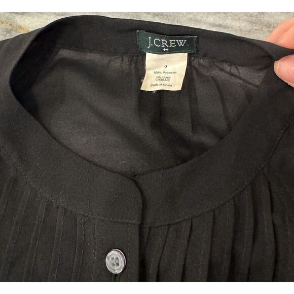 J. Crew Semi-Sheer Black Long-Sleeve Collarless Button-Down Blouse Sz 0 EUC - Picture 4 of 4
